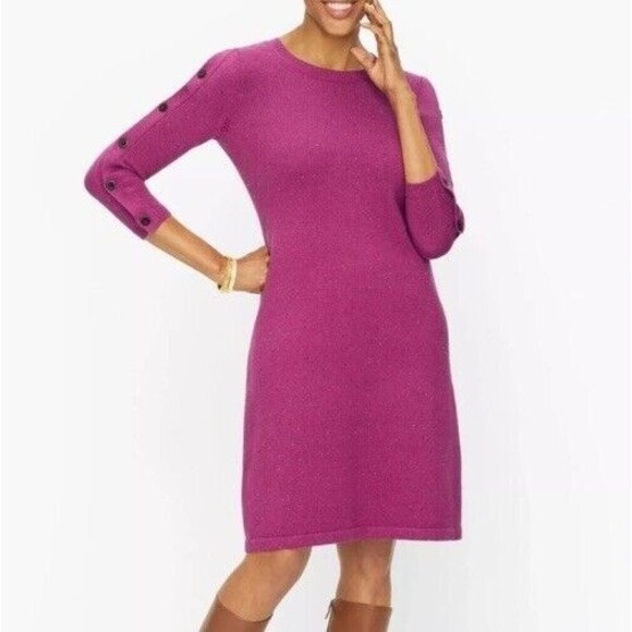 Talbots Kitty Tweed Crew Sweater Dress Button Accent Womens Plus 1X Pink - Picture 1 of 10